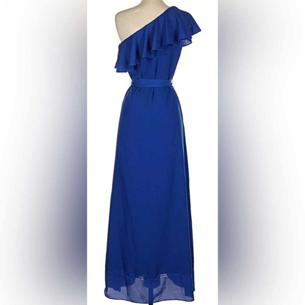 Elegant Navy Blue One-Shoulder Dress